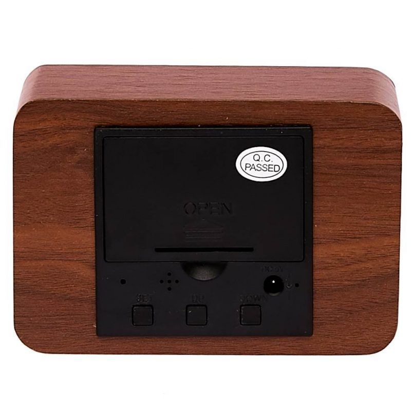 Brown Wooden Cuboid LED Table Clock - 10cm x 7cm x 4.3cm