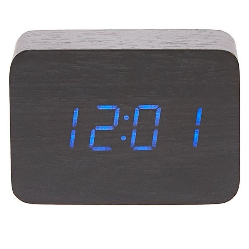 Black Wooden Cuboid LED Table Clock - 10cm x 7cm x 4.3cm