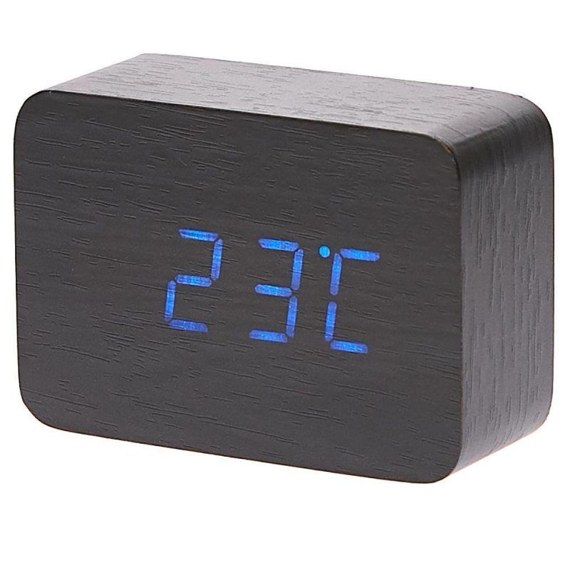 Black Wooden Cuboid LED Table Clock - 10cm x 7cm x 4.3cm