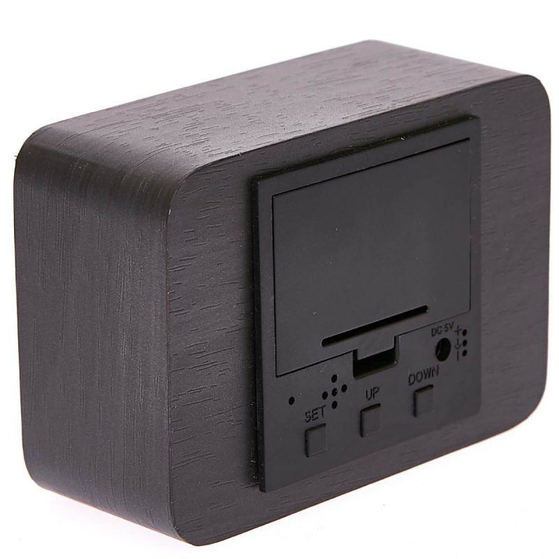 Black Wooden Cuboid LED Table Clock - 10cm x 7cm x 4.3cm