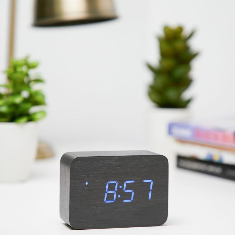 Black Wooden Cuboid LED Table Clock - 10cm x 7cm x 4.3cm