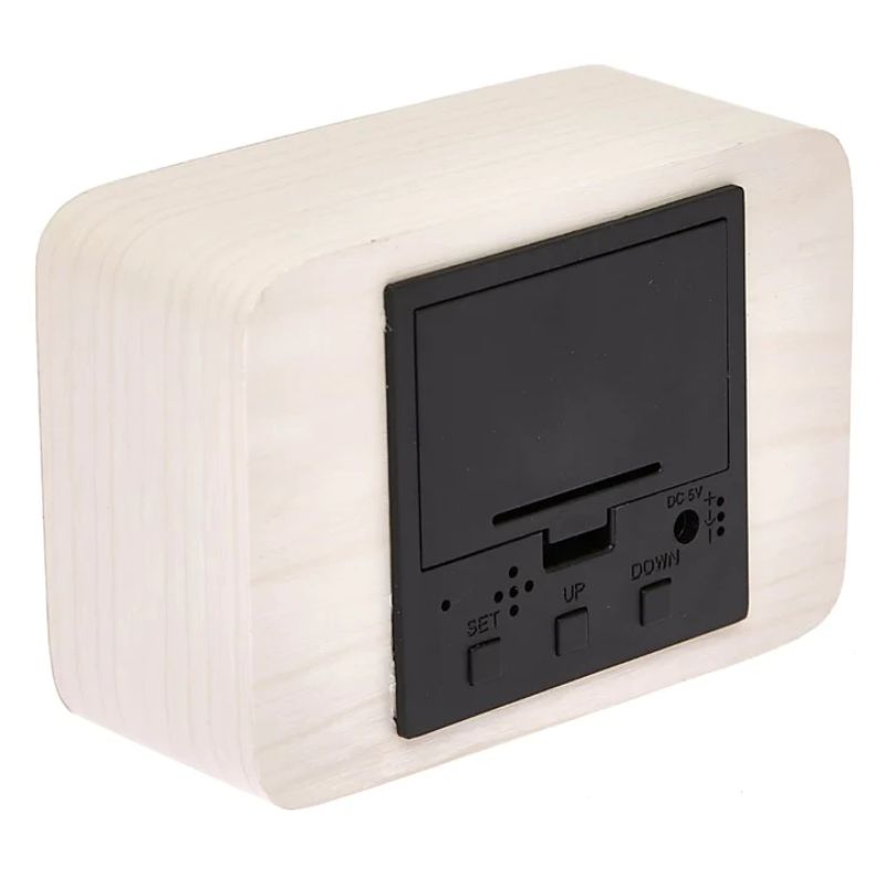 White Wooden Cuboids LED Table Clock - 10cm x 7cm x 4.3cm