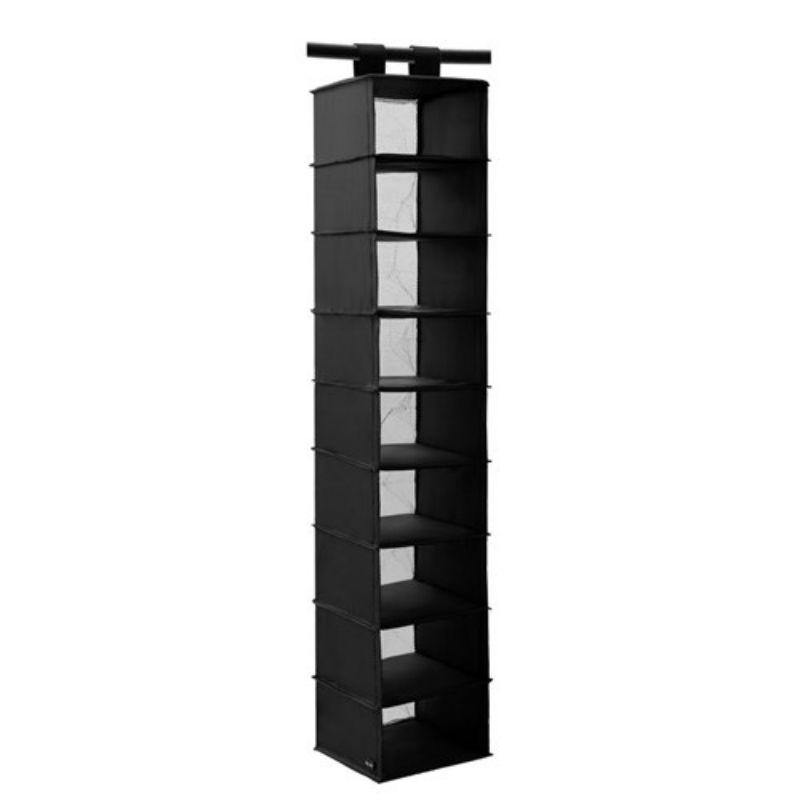 Kloset 9 Section Black Hanging Organiser - 34cm x 22cm x 120cm