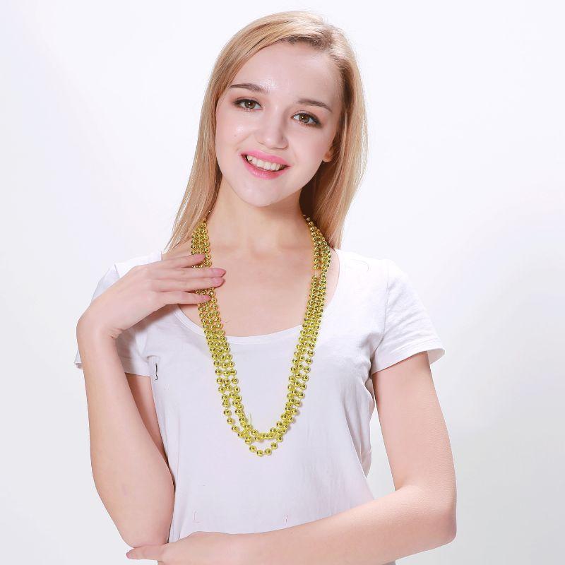 3 Pack Gold Beads Party Necklace - 80cm