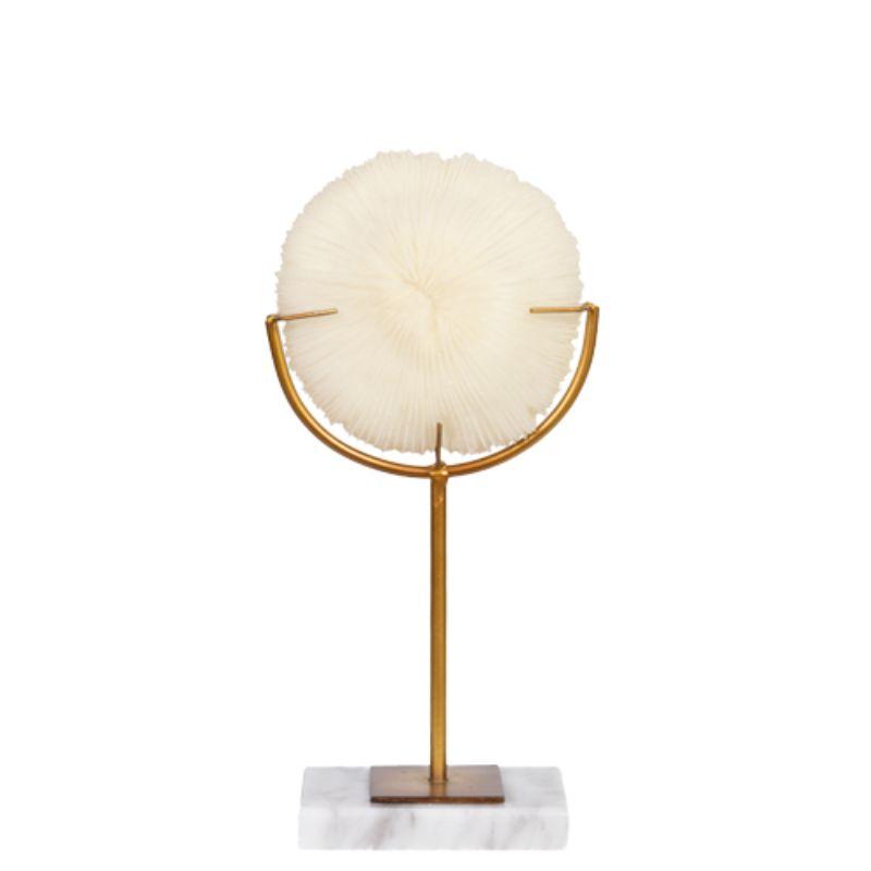 Cream Resin Coral Table Decor with Marble Base - 16cm x 8cm x 31.5cm