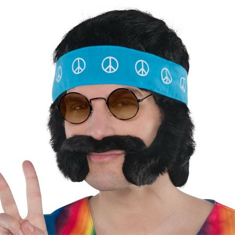 3 Pack Hippie Sideburns & Moustache Set