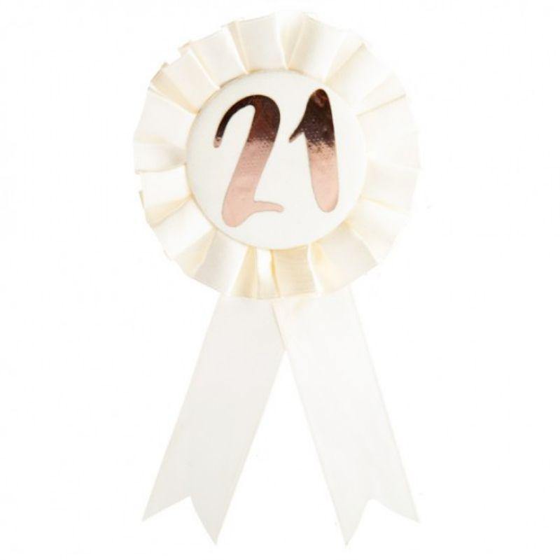 21st Birthday Rose Gold on White Rosette Badge - 10cm x 18cm - The Base Warehouse