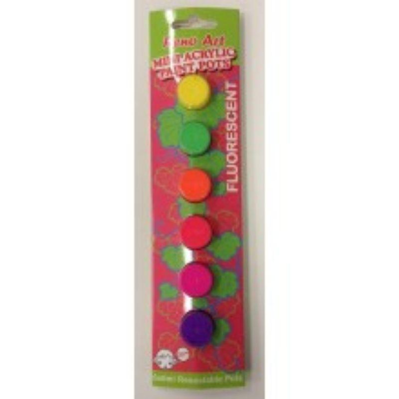6 Fluro Colour Mini Acrylic Paint Pots - 6ml