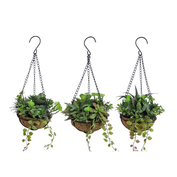 Metal Chain Artificial Hanging Pot Succulents - 18cm x 38cm