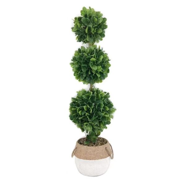 Artificial 3 Balls Topiary In Cement Pot - 81cm