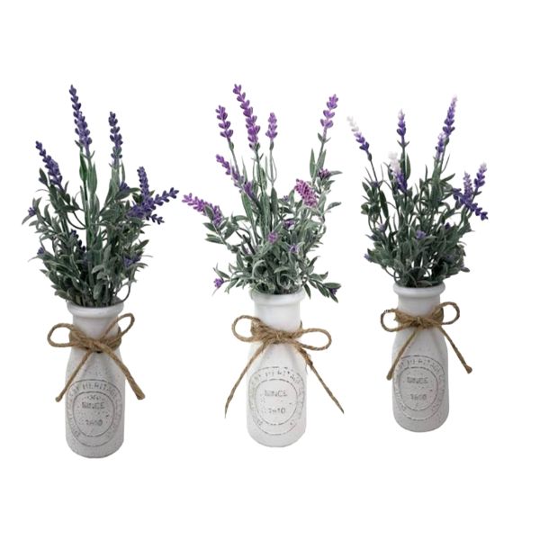 Artificial Lavender In Glass Vase - 32cm