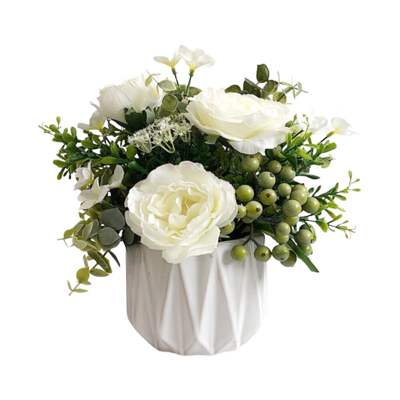 White Artificial Flower in Ceramic Vase - 28cm