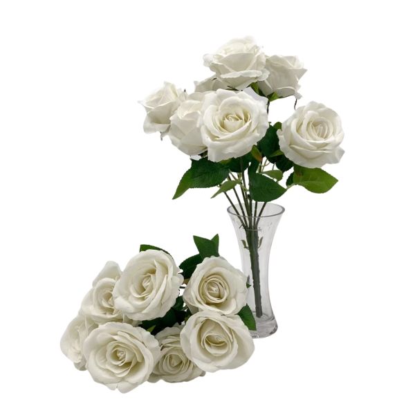 Artificial White 7 Heads Rose Bouquet - 46cm