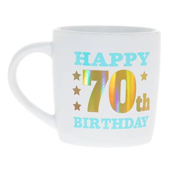 Ceramic 70th White Gold Foil Coffee Mug - 350ml