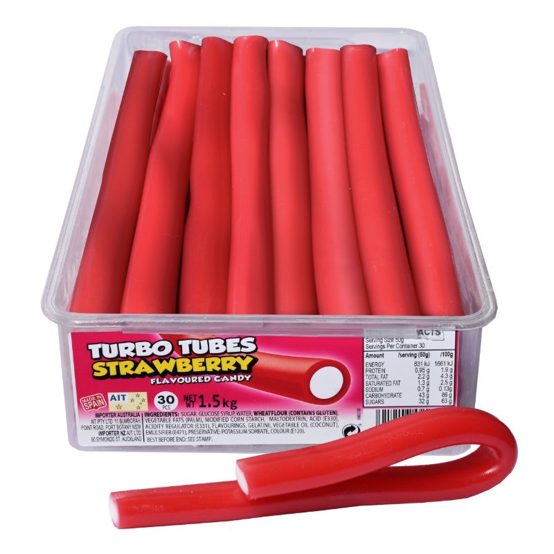 Red Turbo Tubes Strawberry Flavoured Candy - 1.5k