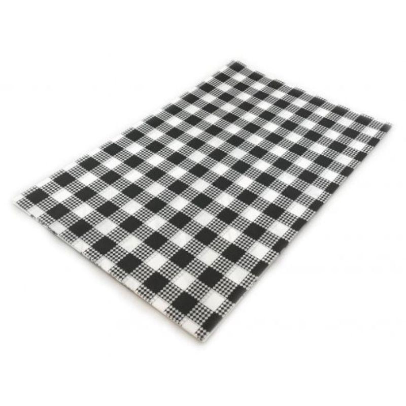 200 Pack Greaseproof Paper Black Check 28gsm 1/2Cut - 400mm x 330mm
