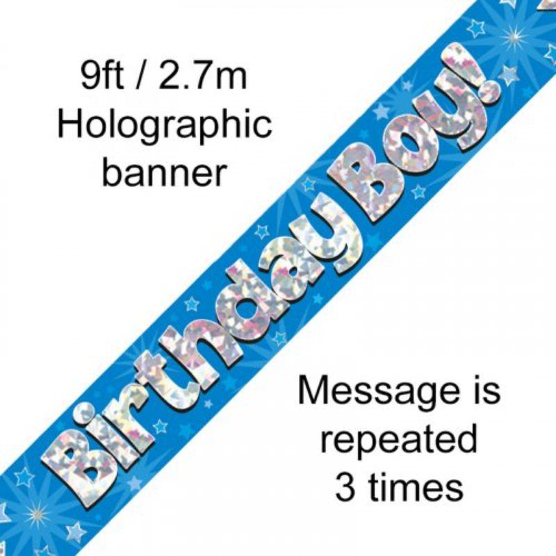 Blue Holographic Birthday Boy Banner - 2.7m