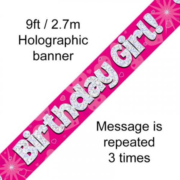 Hot Pink Birthday Girl Holographic Banner - 270cm