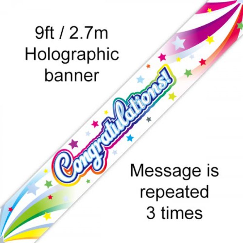 Congratulations Swirl Holographic Banner - 2.7m