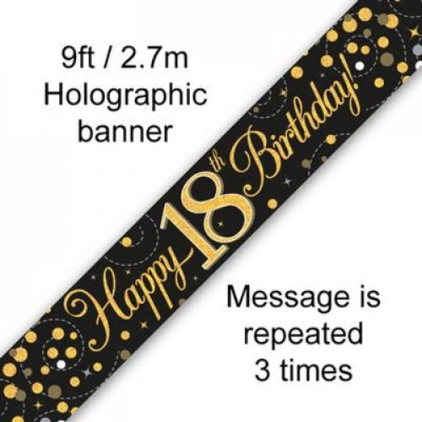 Sparkling Fizz Black & Gold 18th Birthday Banner - 2.7m