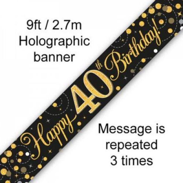 Sparkling Fizz Black & Gold 40th Birthday Banner - 2.7m