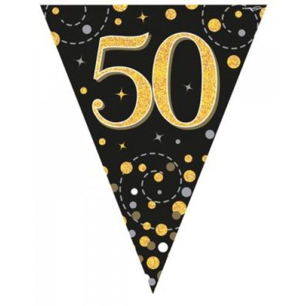 Sparkling Fizz Black & Gold 50th Flag Bunting - 3.9m