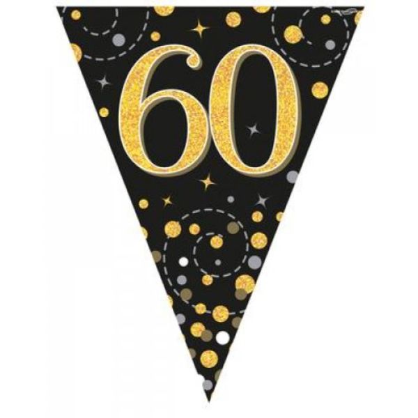 Sparkling Fizz Black & Gold 60th Flag Bunting - 3.9m