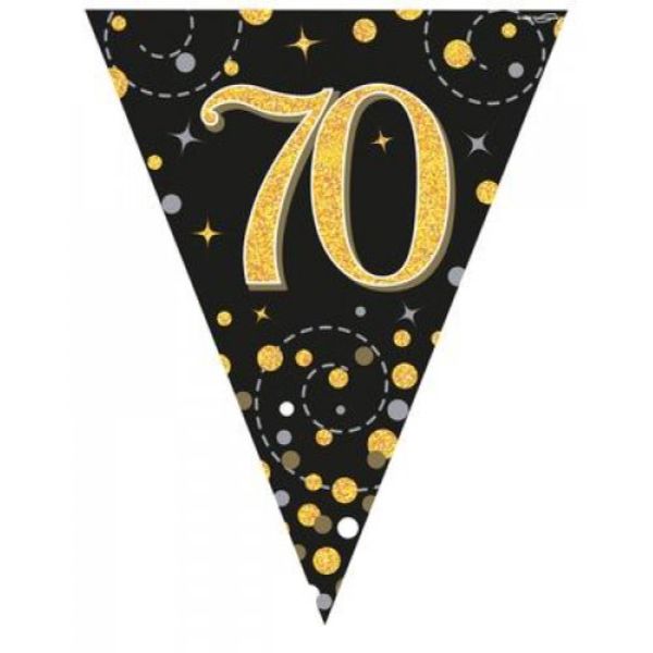 Sparkling Fizz Black & Gold 70th Flag Bunting - 3.9m