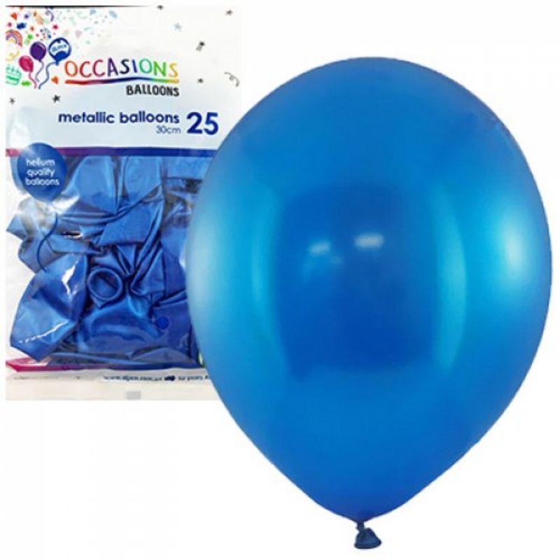 25 Pack Metallic Royal Blue Latex Balloons - 30cm