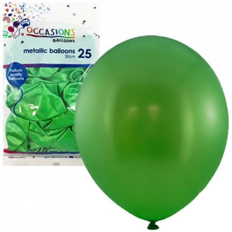 25 Pack Metallic Lime Latex Balloons - 30cm