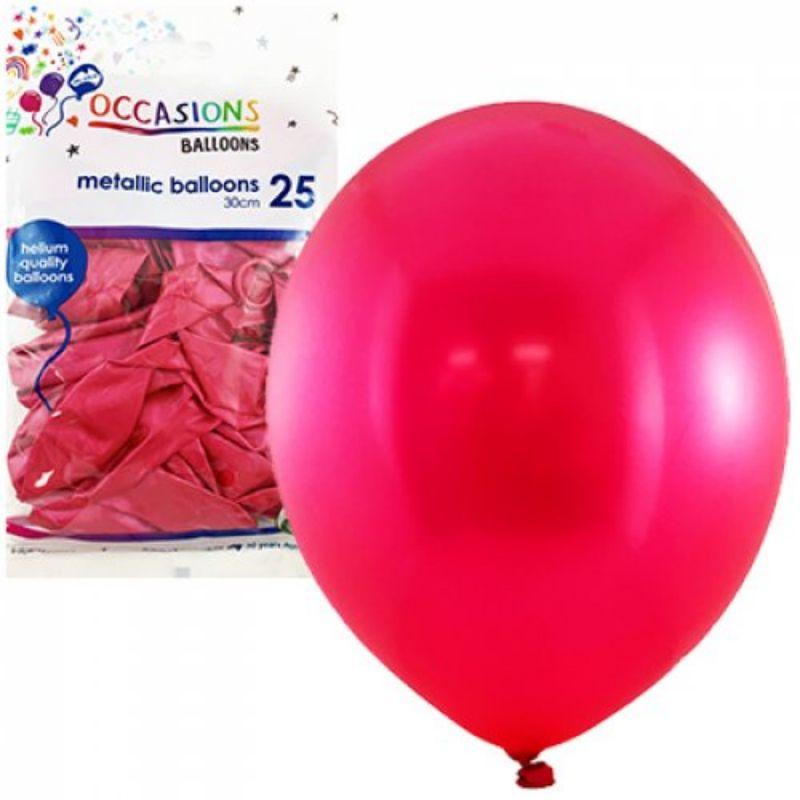 25 Pack Metallic Fuchsia Latex Balloons - 30cm