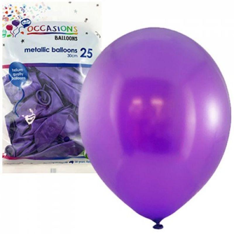 25 Pack Metallic Purple Latex Balloons - 30cm