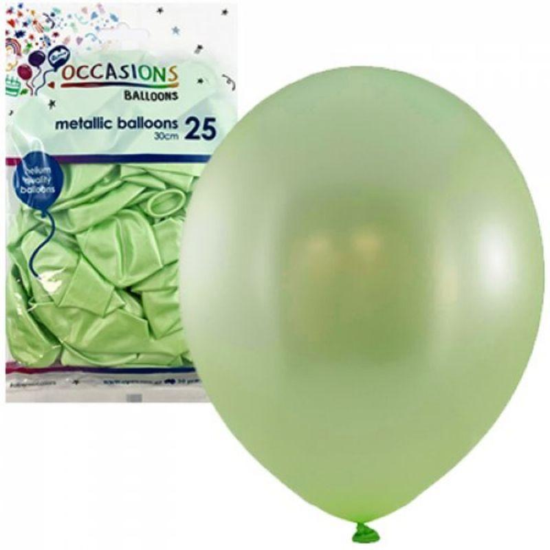 25 Pack Metallic Mint Latex Balloons - 30cm