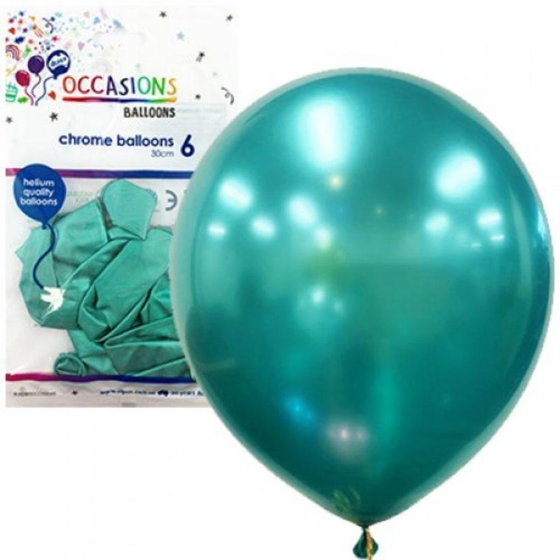 10 Pack Chrome Green Latex Balloons - 30cm