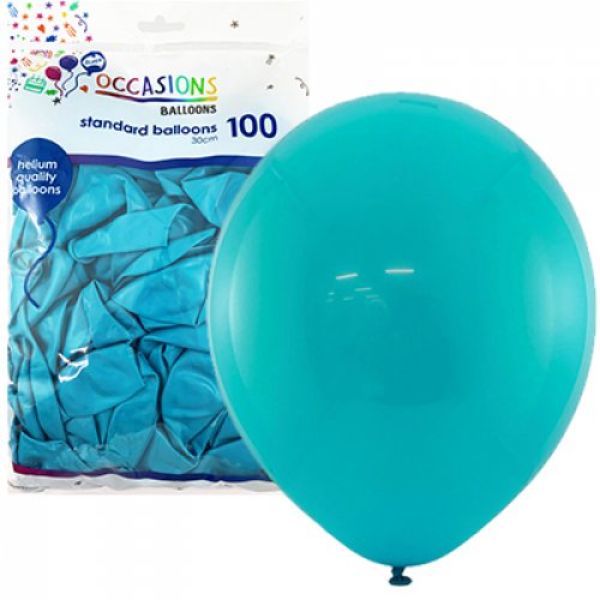 100 Pack Teal Standard Balloons - 30cm
