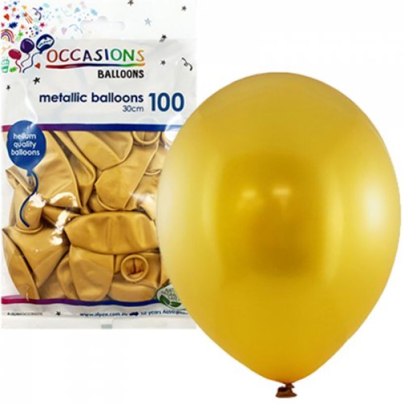 100 Pack Metallic Gold Latex Balloons - 30cm
