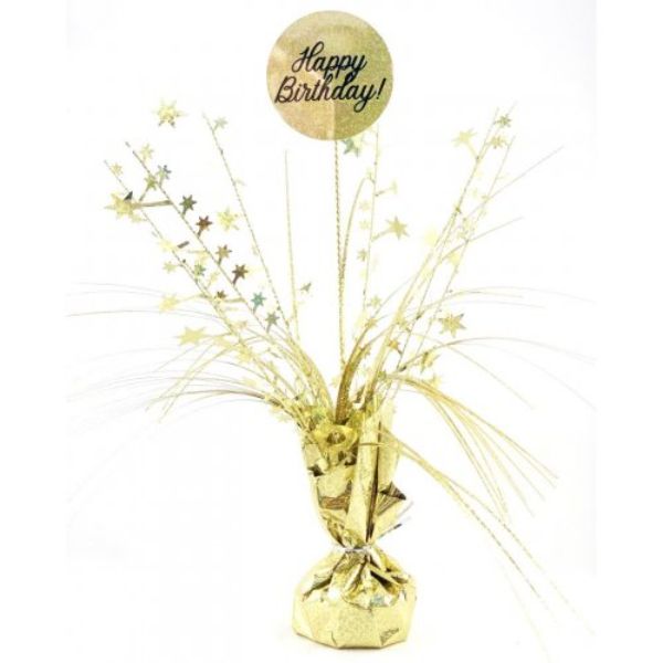 Happy Birthday Holographic Gold Centrepiece Weight - 165g