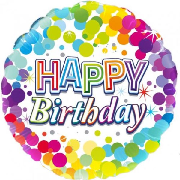 Colourful Confetti Happy Birthday Round Foil Balloon - 45cm