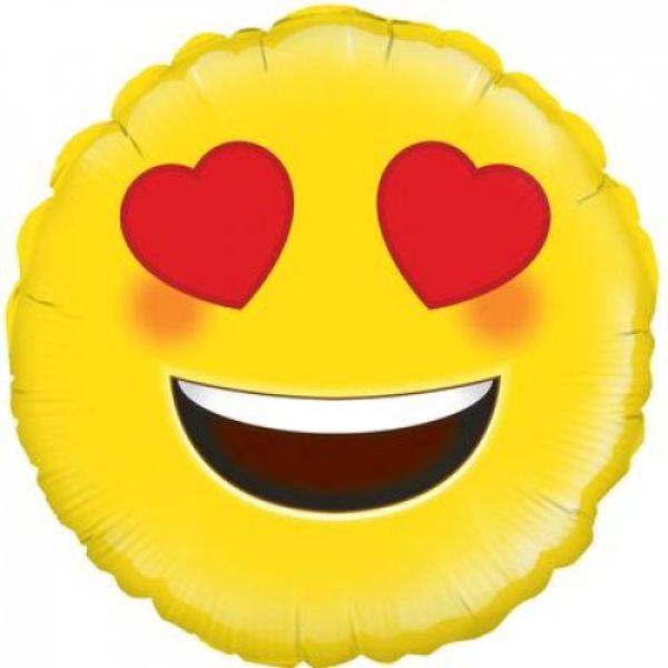 Emoji Heart Eyes Yellow Round Foil Balloon - 45cm