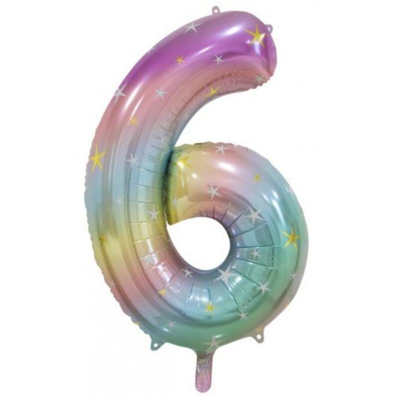 Pastel Rainbow #6 Foil Balloon - 86cm