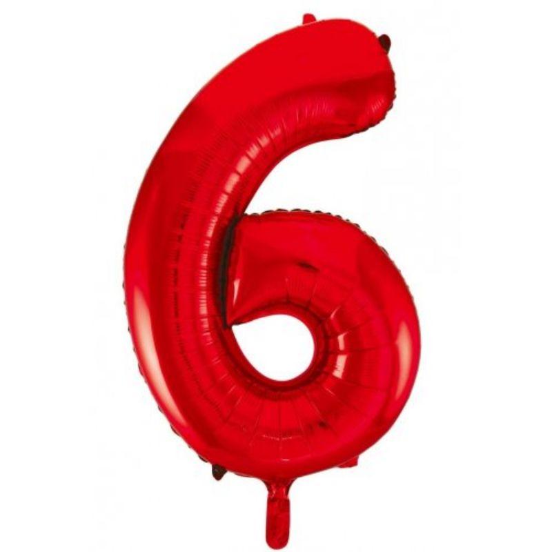 Red #6 Foil Balloon - 86cm