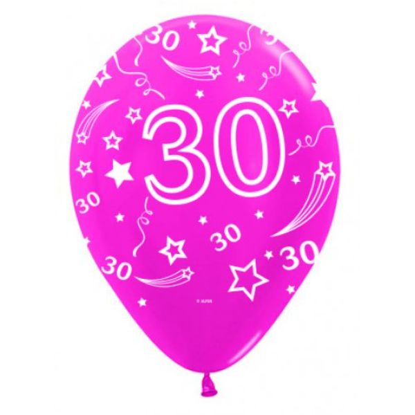 30th Metallic Fuchsia Sempertex Latex Balloon - 30cm