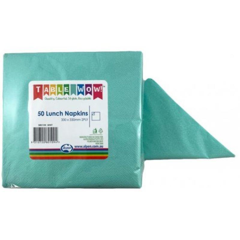 50 Pack Mint Lunch Napkins - 33cm x 33cm - The Base Warehouse