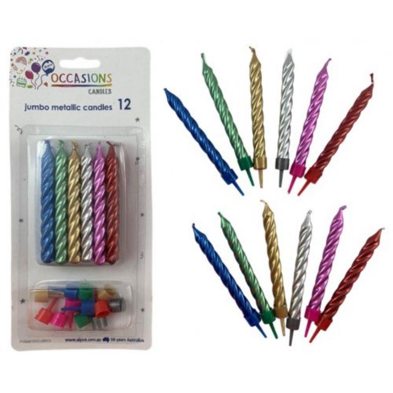 12 Pack Jumbo Metallic Candles with Holder
