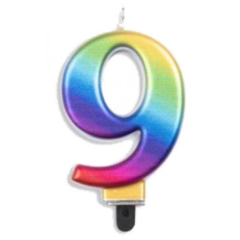Jumbo Rainbow Numeral #9 Candle