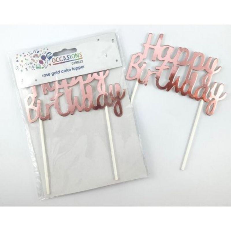 Metallic Rose Gold Happy Birthday Cake Topper