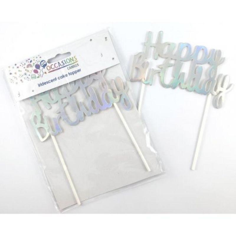 Metallic Iridescent Happy Birthday Cake Topper