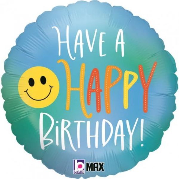 Happy Birthday Smiley Round Foil Balloon - 45cm