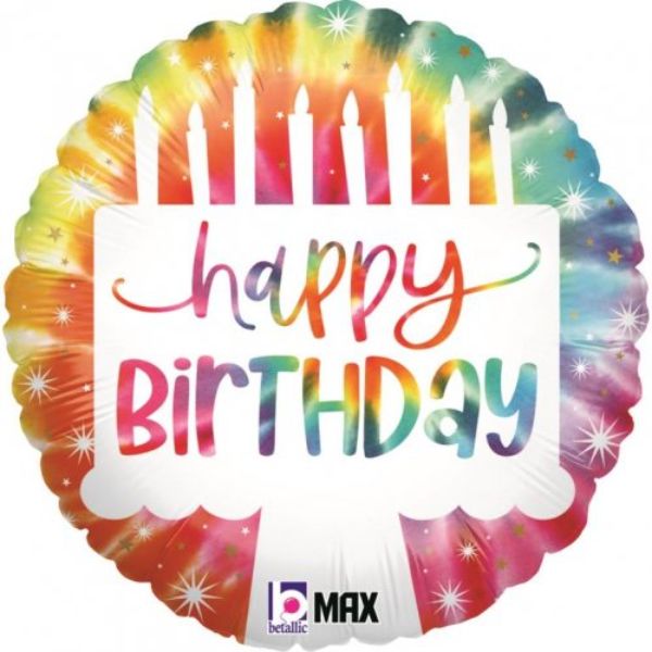 Tie-Dye Cake Birthday Round Foil Balloon - 45cm
