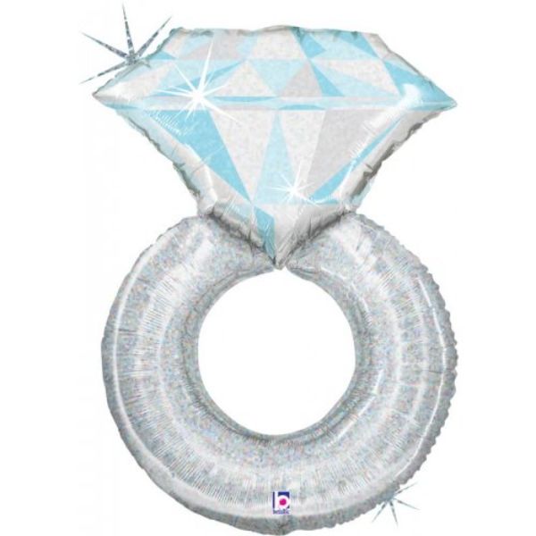 Platinum Holographic Wedding Ring Shape Foil Balloon - 96cm